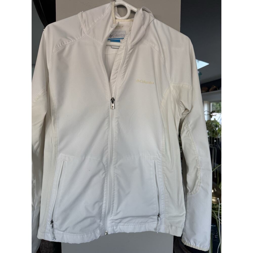 Columbia Omni Shield White Rain Coat L  fabric waterproof lightweight packable